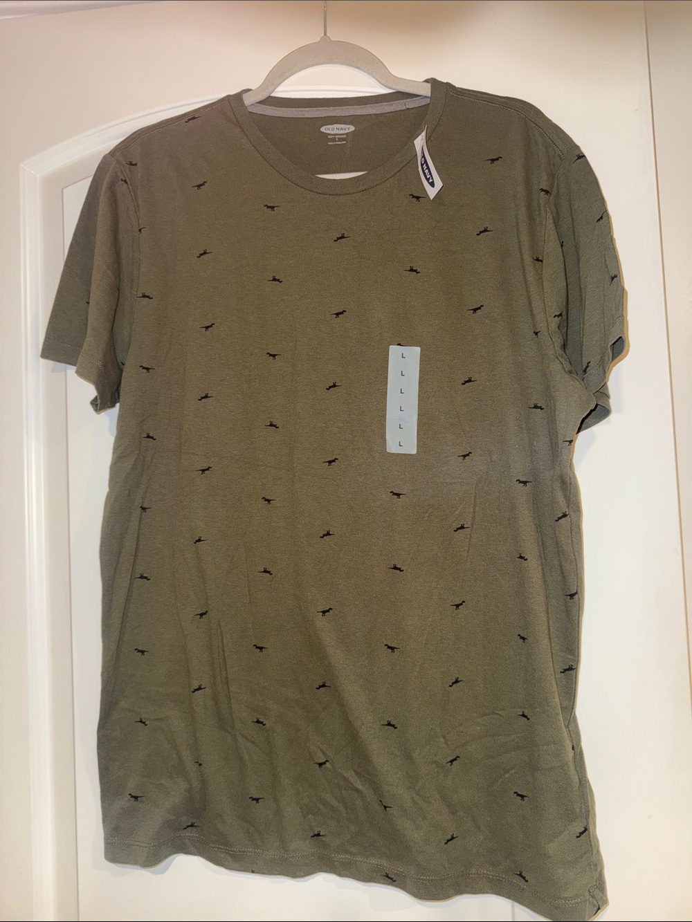 Old Navy Men's Olive Green Short Sleeve Tee with Tiny Black Bird Print